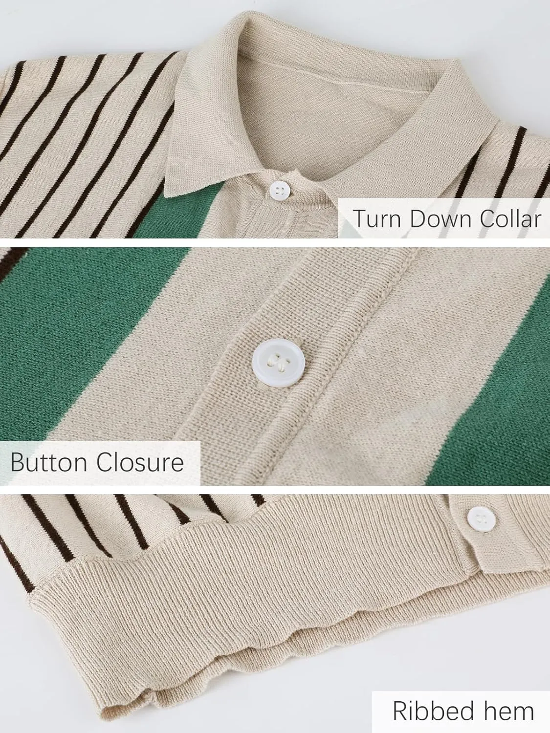 Les umes Men's Knit Polo Shirts Short Sleeve Button Down Shirts Striped Summer Beach Casual Shirt