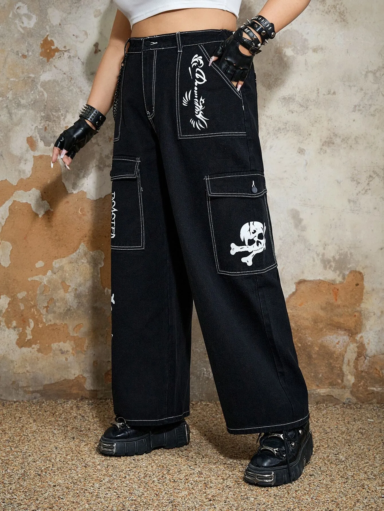 Letter And Cartoon Print Cargo Pants