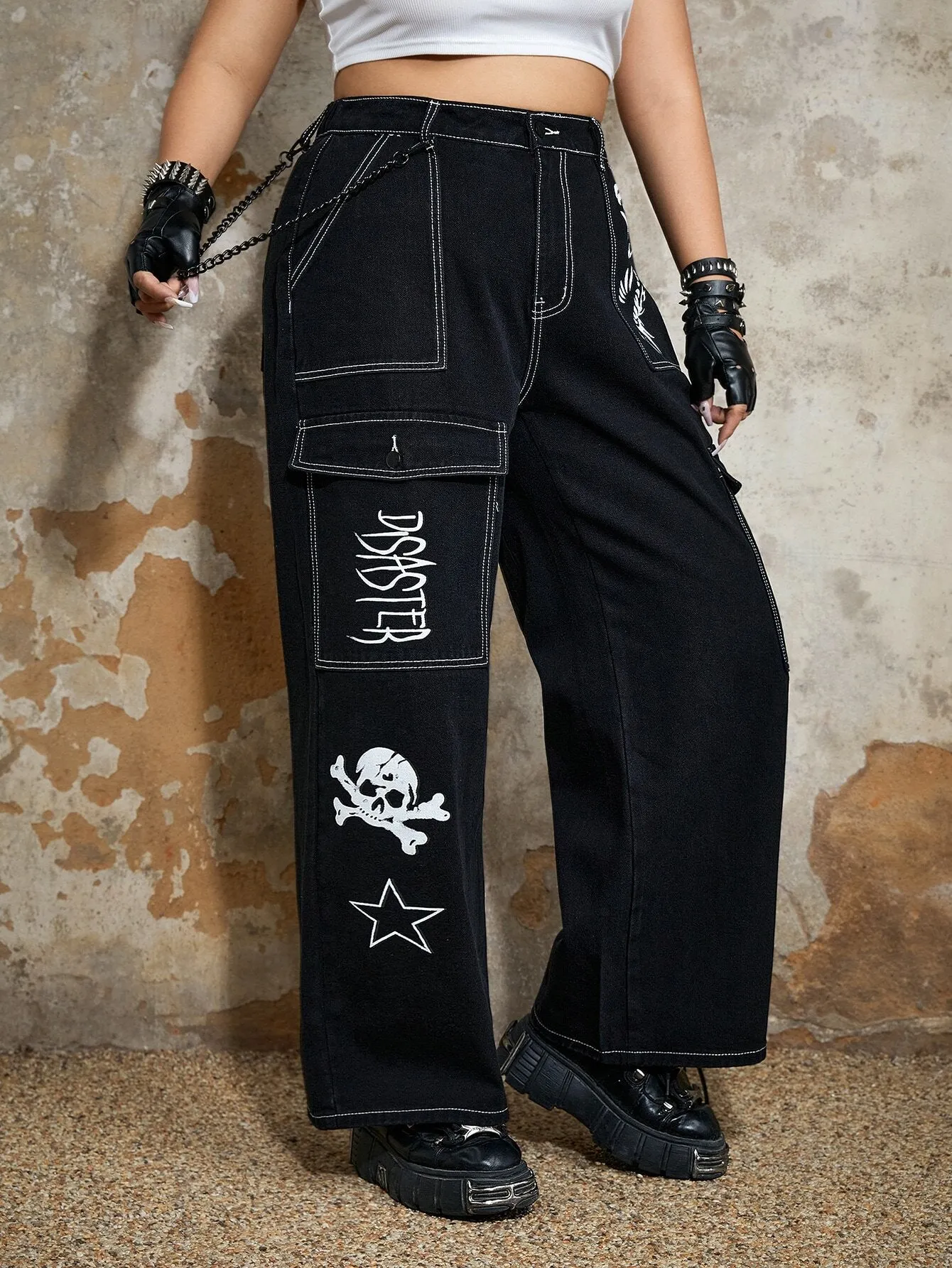 Letter And Cartoon Print Cargo Pants