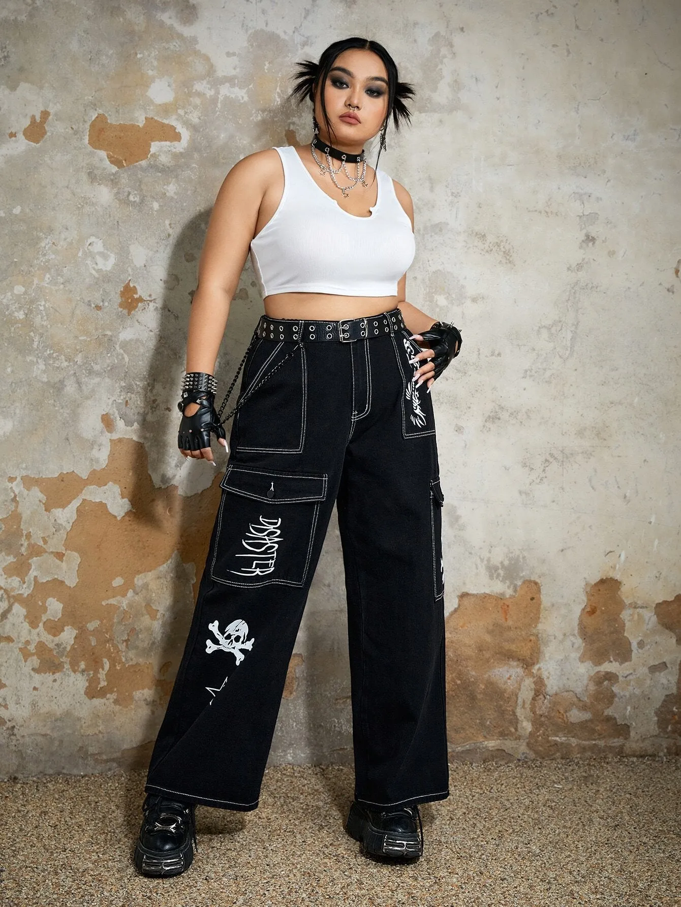 Letter And Cartoon Print Cargo Pants