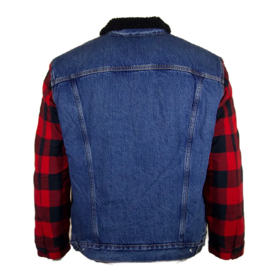 Levi's Men's Jacket Plaid Sherpa Lined Insulated Trucker Denim Jacket 77377