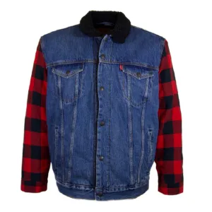 Levi's Men's Jacket Plaid Sherpa Lined Insulated Trucker Denim Jacket 77377