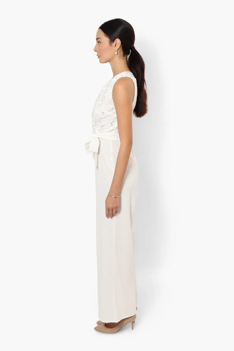 Limite Belted Lace Sequin Jumpsuit - White