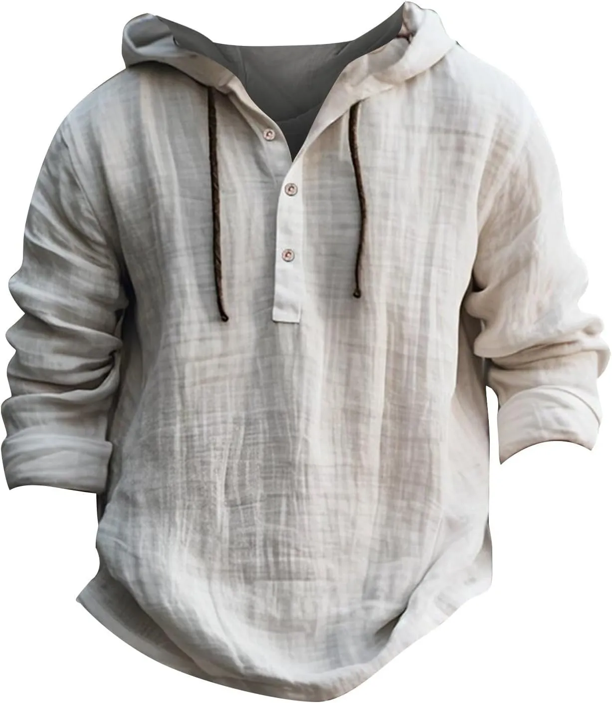 Linen Hoodie Men Lightweight Long Sleeve Button Down Shirts with Hood Summer Trendy Plain Drawstring Hooded Shirts