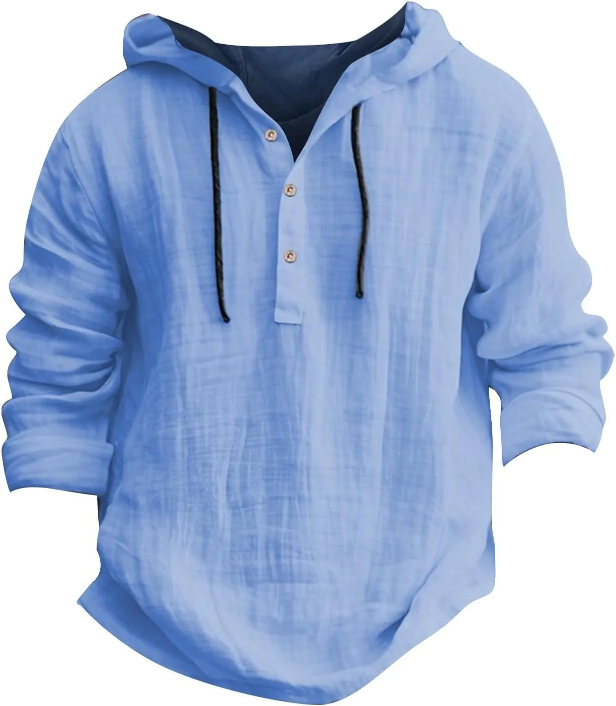 Linen Hoodie Men Lightweight Long Sleeve Button Down Shirts with Hood Summer Trendy Plain Drawstring Hooded Shirts