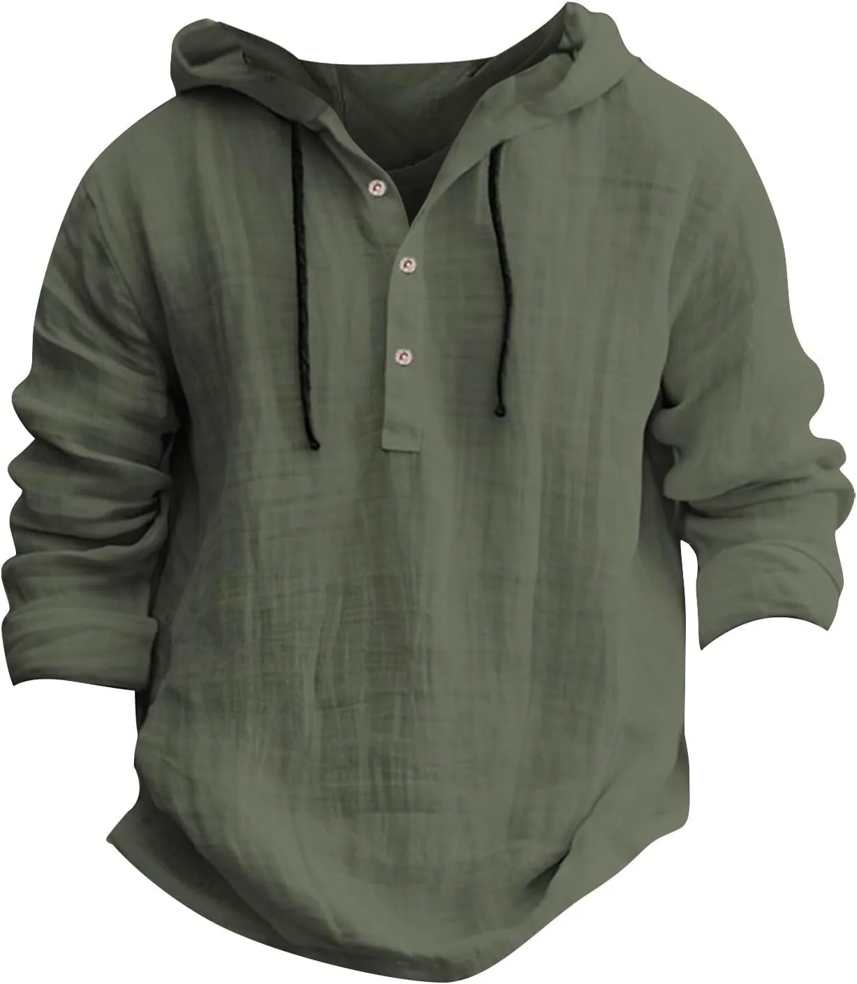 Linen Hoodie Men Lightweight Long Sleeve Button Down Shirts with Hood Summer Trendy Plain Drawstring Hooded Shirts