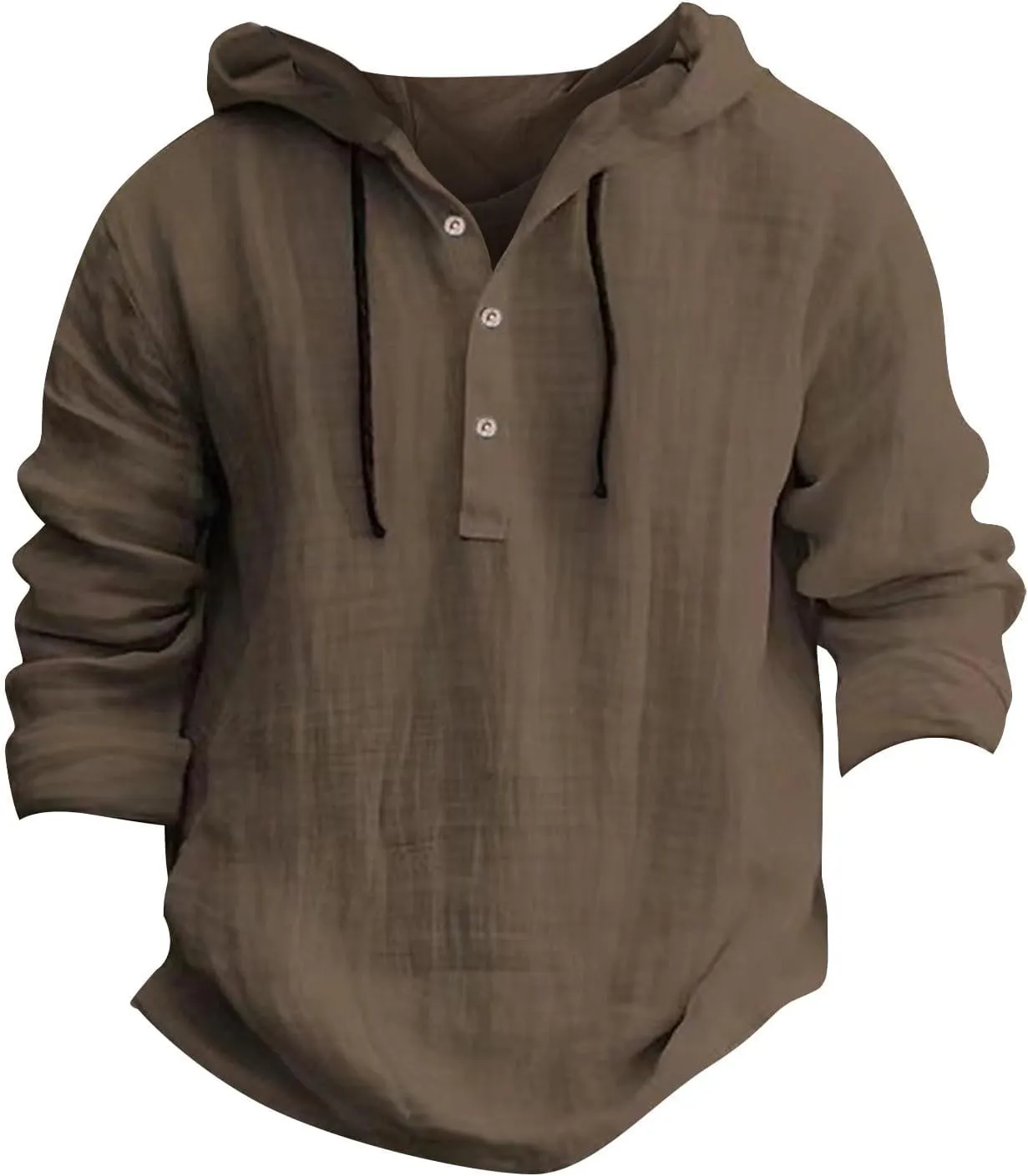 Linen Hoodie Men Lightweight Long Sleeve Button Down Shirts with Hood Summer Trendy Plain Drawstring Hooded Shirts