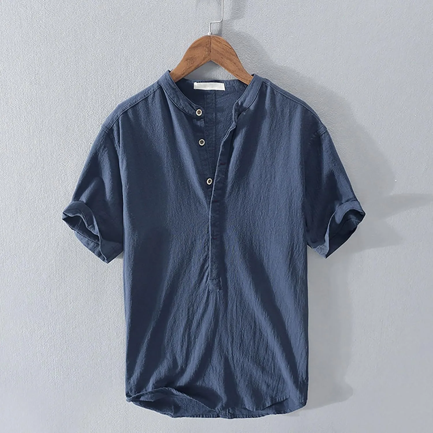 Linen Shirts for Men Button Down Linen Short Sleeve Casual Tunic Vacation Loose Lightweight Tank Top Regular Fit