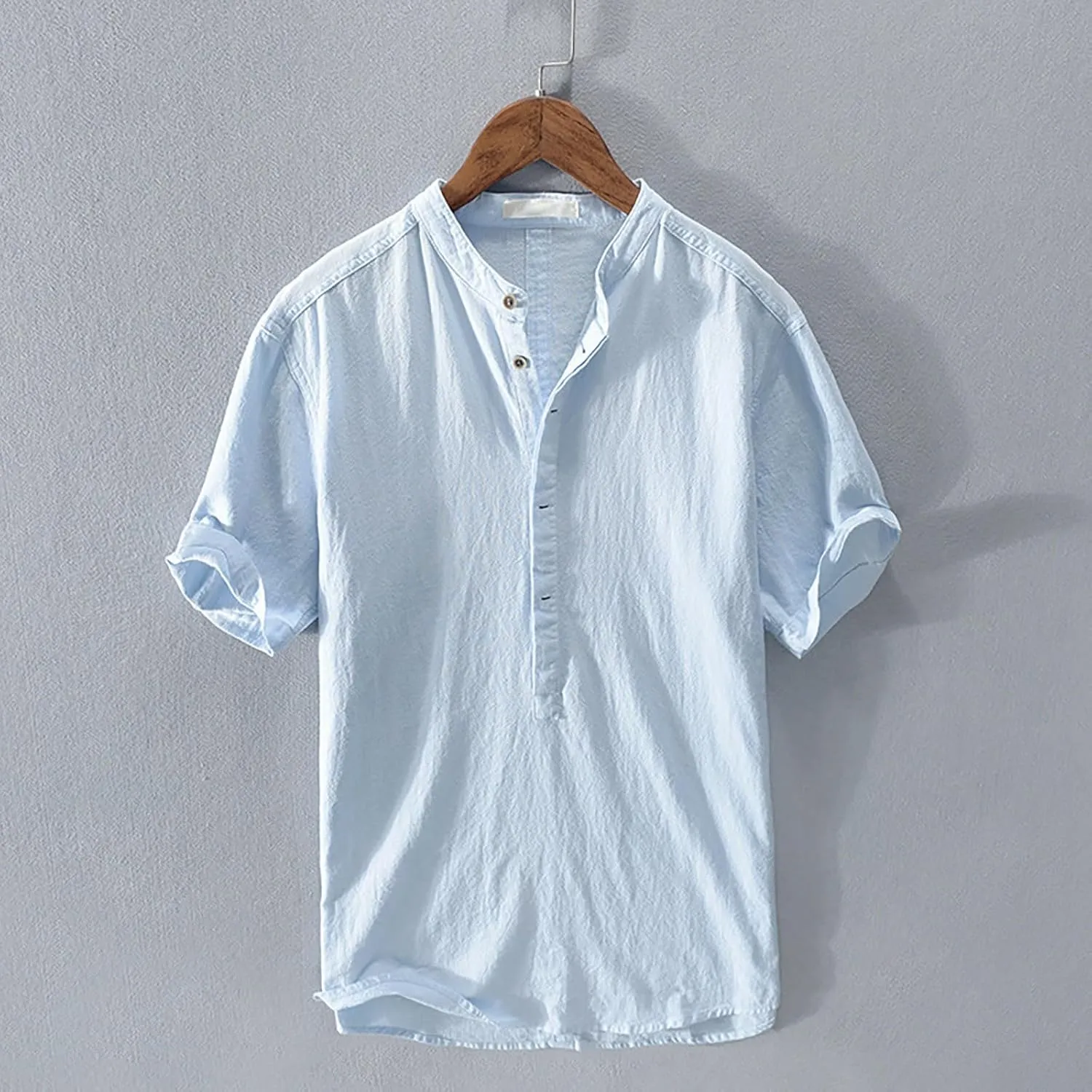 Linen Shirts for Men Button Down Linen Short Sleeve Casual Tunic Vacation Loose Lightweight Tank Top Regular Fit