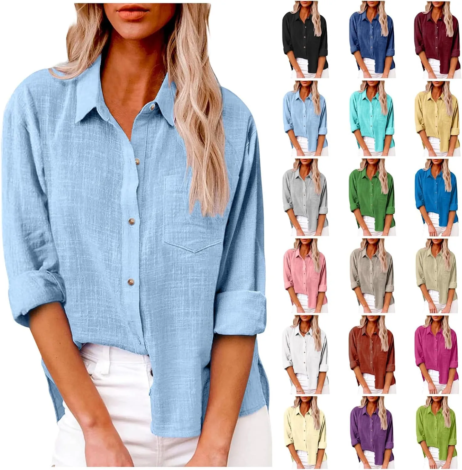 Linen Shirts for Women Button Down Tshirt Dressy Casual Gauze Blouses Comfy Lightweight Long Sleeve Shirts Fall Tops