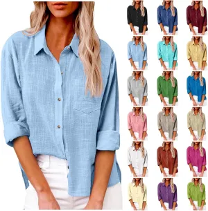Linen Shirts for Women Button Down Tshirt Dressy Casual Gauze Blouses Comfy Lightweight Long Sleeve Shirts Fall Tops