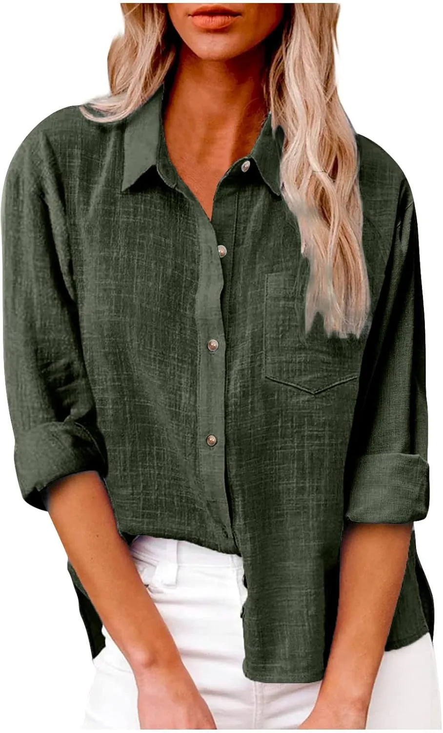 Linen Shirts for Women Button Down Tshirt Dressy Casual Gauze Blouses Comfy Lightweight Long Sleeve Shirts Fall Tops