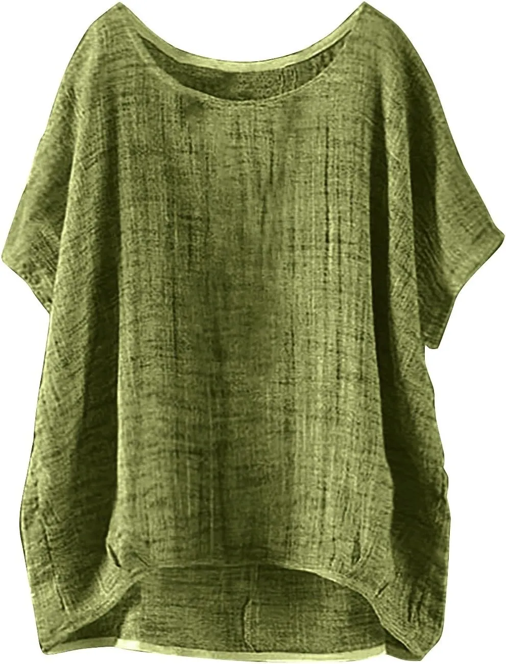 Linen Shirts for Women Casual Lightweight Short Sleeve Round Neck T-shirts Loose Fit Plus Size Summer Beach Tees Tops