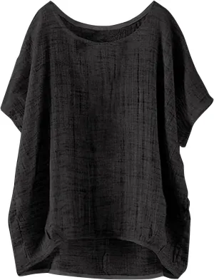 Linen Shirts for Women Casual Lightweight Short Sleeve Round Neck T-shirts Loose Fit Plus Size Summer Beach Tees Tops