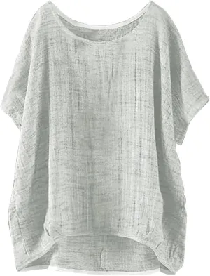 Linen Shirts for Women Casual Lightweight Short Sleeve Round Neck T-shirts Loose Fit Plus Size Summer Beach Tees Tops