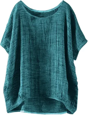 Linen Shirts for Women Casual Lightweight Short Sleeve Round Neck T-shirts Loose Fit Plus Size Summer Beach Tees Tops