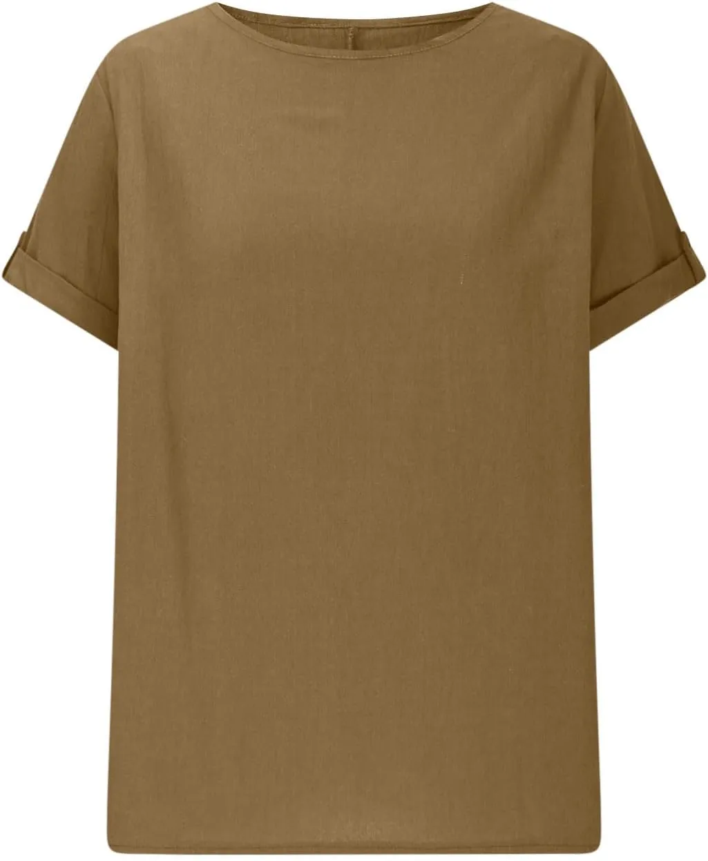 Linen Shirts for Women Loose Fit Roll Up Short Sleeve Boho Tops 2025 Summer Oversized T Shirts Crewneck Blouses