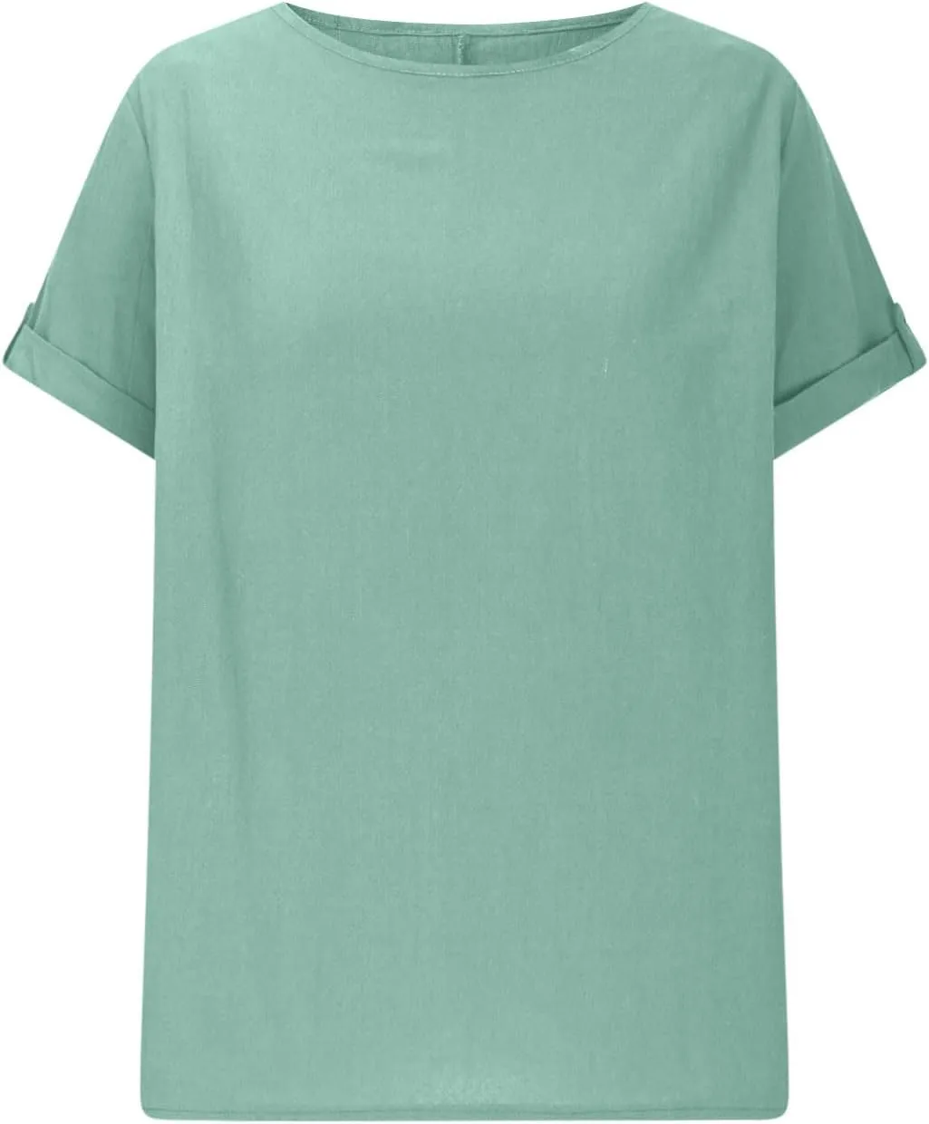 Linen Shirts for Women Loose Fit Roll Up Short Sleeve Boho Tops 2025 Summer Oversized T Shirts Crewneck Blouses