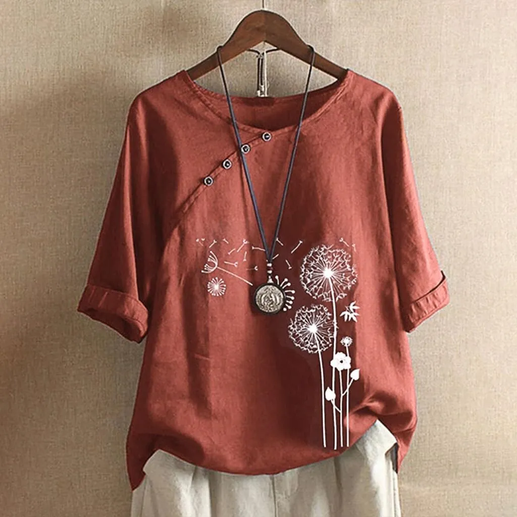 Linen Shirts for Women Print Natural Autumn Fragrant Fabric Shirt Blue Shirts for Women Oversized Button Down Shirts