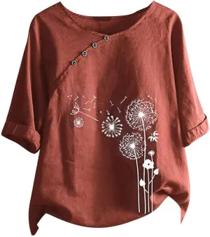 Linen Shirts for Women Print Natural Autumn Fragrant Fabric Shirt Blue Shirts for Women Oversized Button Down Shirts