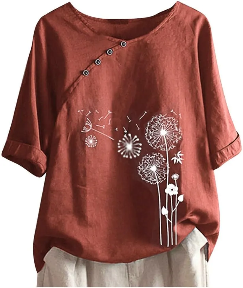 Linen Shirts for Women Print Natural Autumn Fragrant Fabric Shirt Blue Shirts for Women Oversized Button Down Shirts