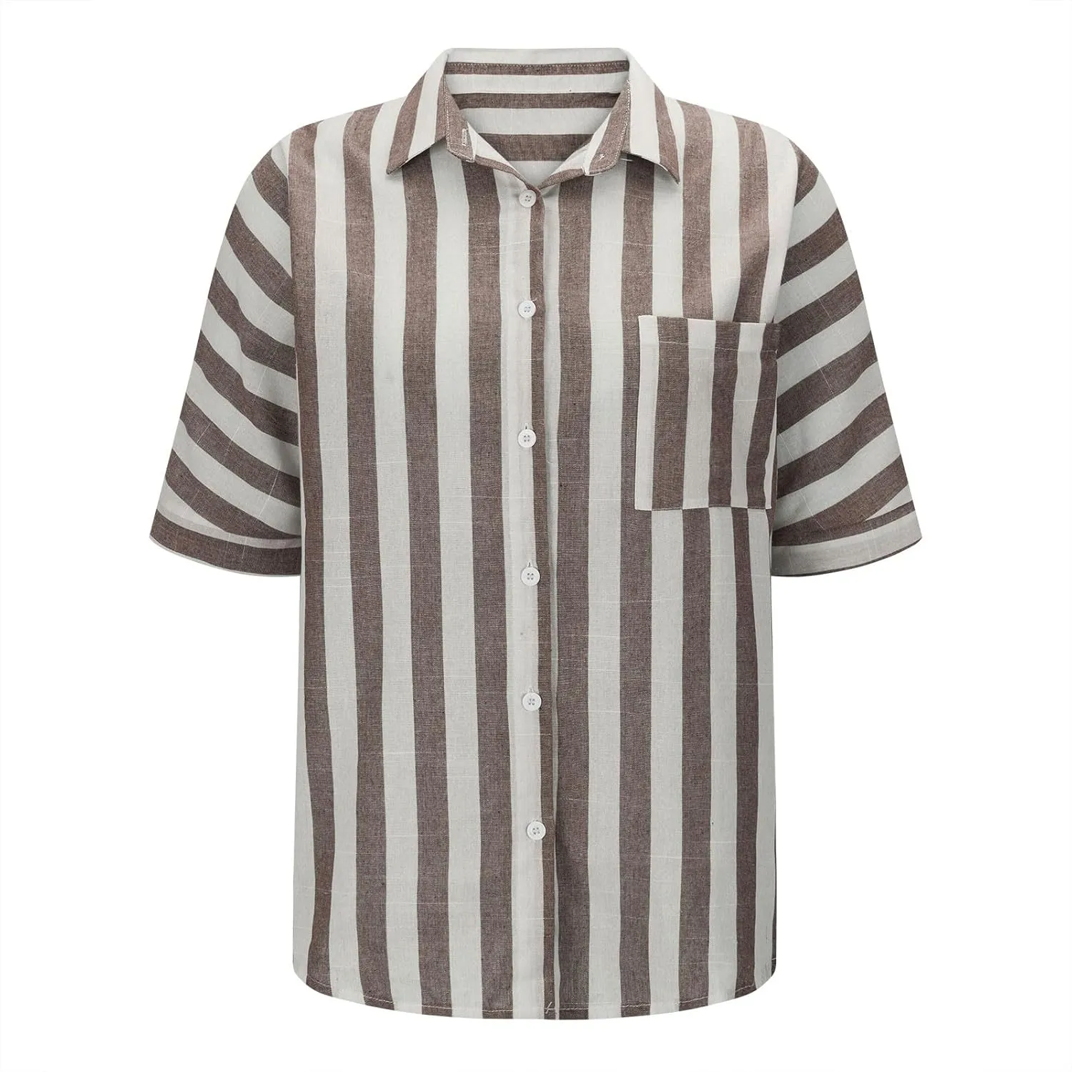 Linen Shirts for Women Striped Button Down Shirts Lightweight Guaze Blouses Short Sleeve Boho Summer Tshirt