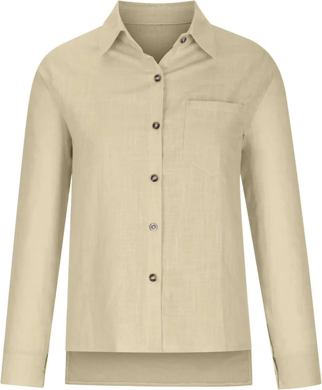 Linen Shirts for Women Trendy Solid Long Sleeve Collared Button Down Shirts Ladies Tops and Blouses Summer Clothes