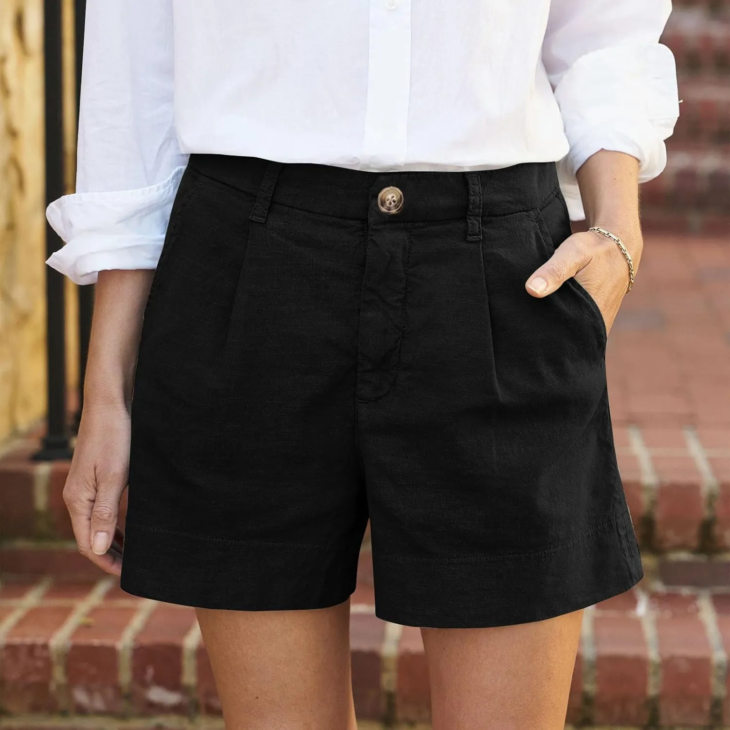 Linen Shorts for Women Summer Wide Leg Shorts High Waisted Bermuda Short Dressy Casual Chino Short with Pockets