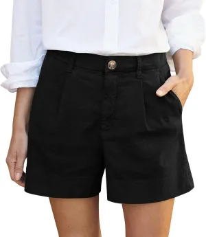 Linen Shorts for Women Summer Wide Leg Shorts High Waisted Bermuda Short Dressy Casual Chino Short with Pockets