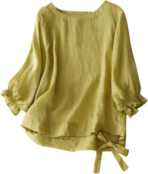 Linen Tops for Women Button Down Soft Shirt Oversized Loose T Shirt Plus Size Summer Shirts Lightweight Shirts