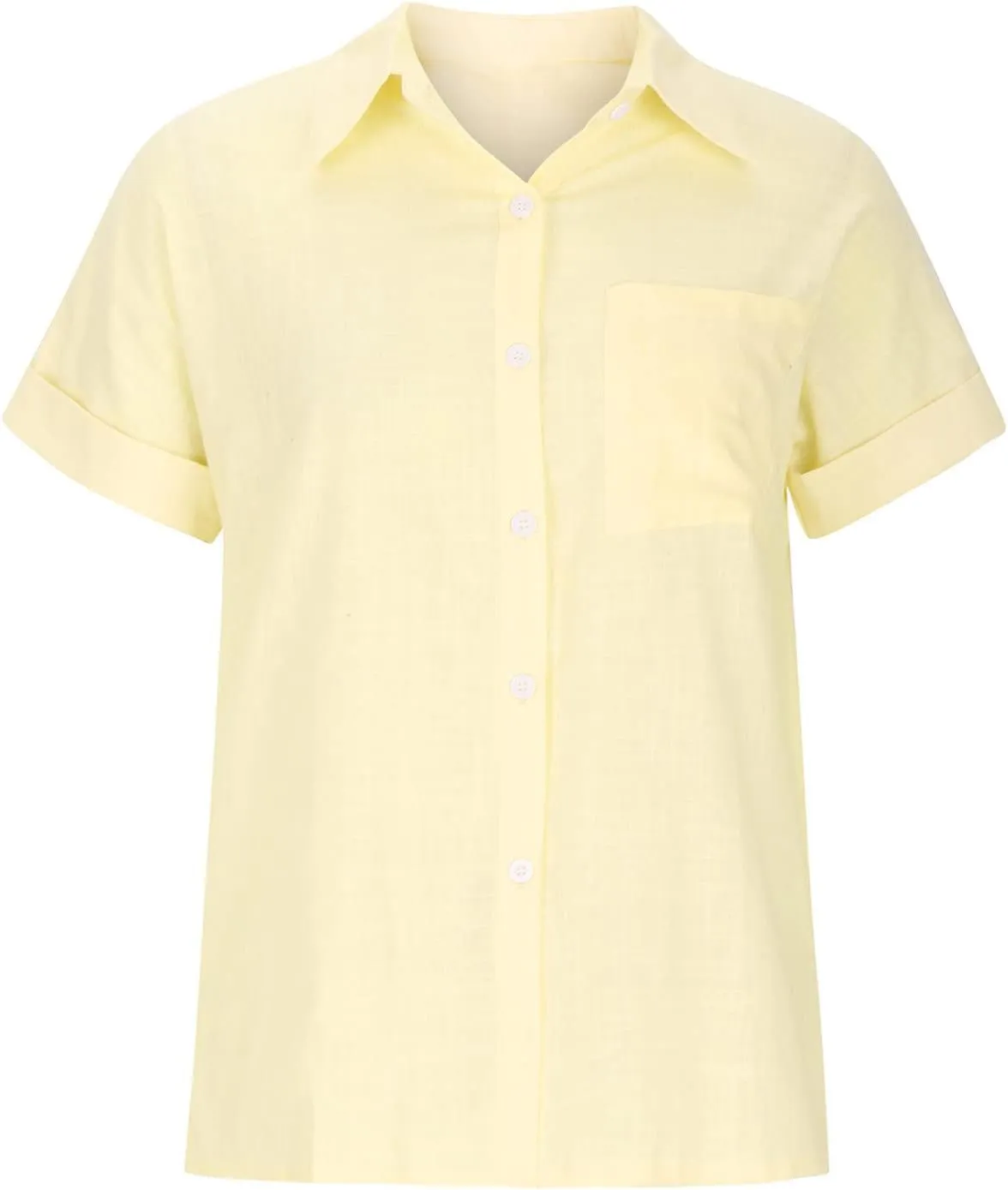 Linen Tops for Women Loose Solid Color Shirts Cotton Gauze Button Down T-Shirts Casual Short Sleeve Tunic Tops