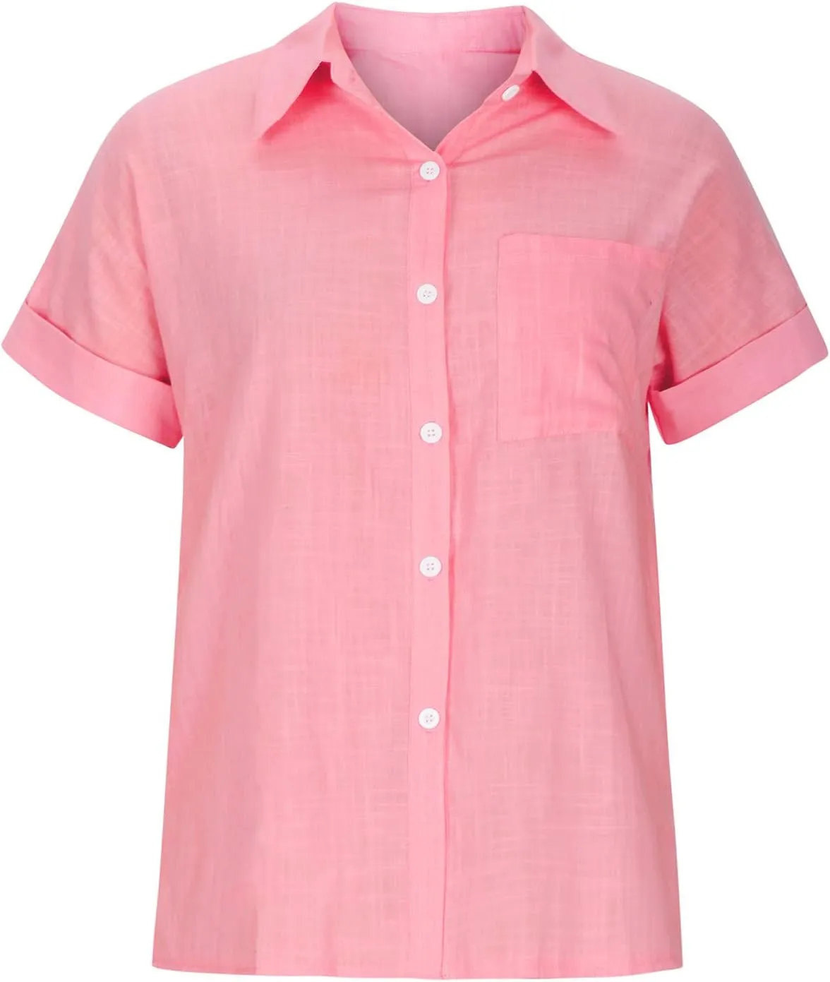Linen Tops for Women Loose Solid Color Shirts Cotton Gauze Button Down T-Shirts Casual Short Sleeve Tunic Tops