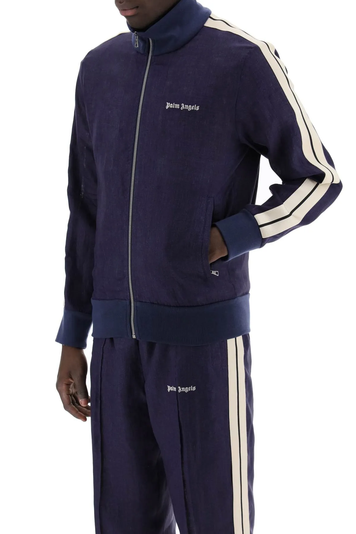 linen track sweatshirt for PMBD072S24FAB001 NAVY BLUE