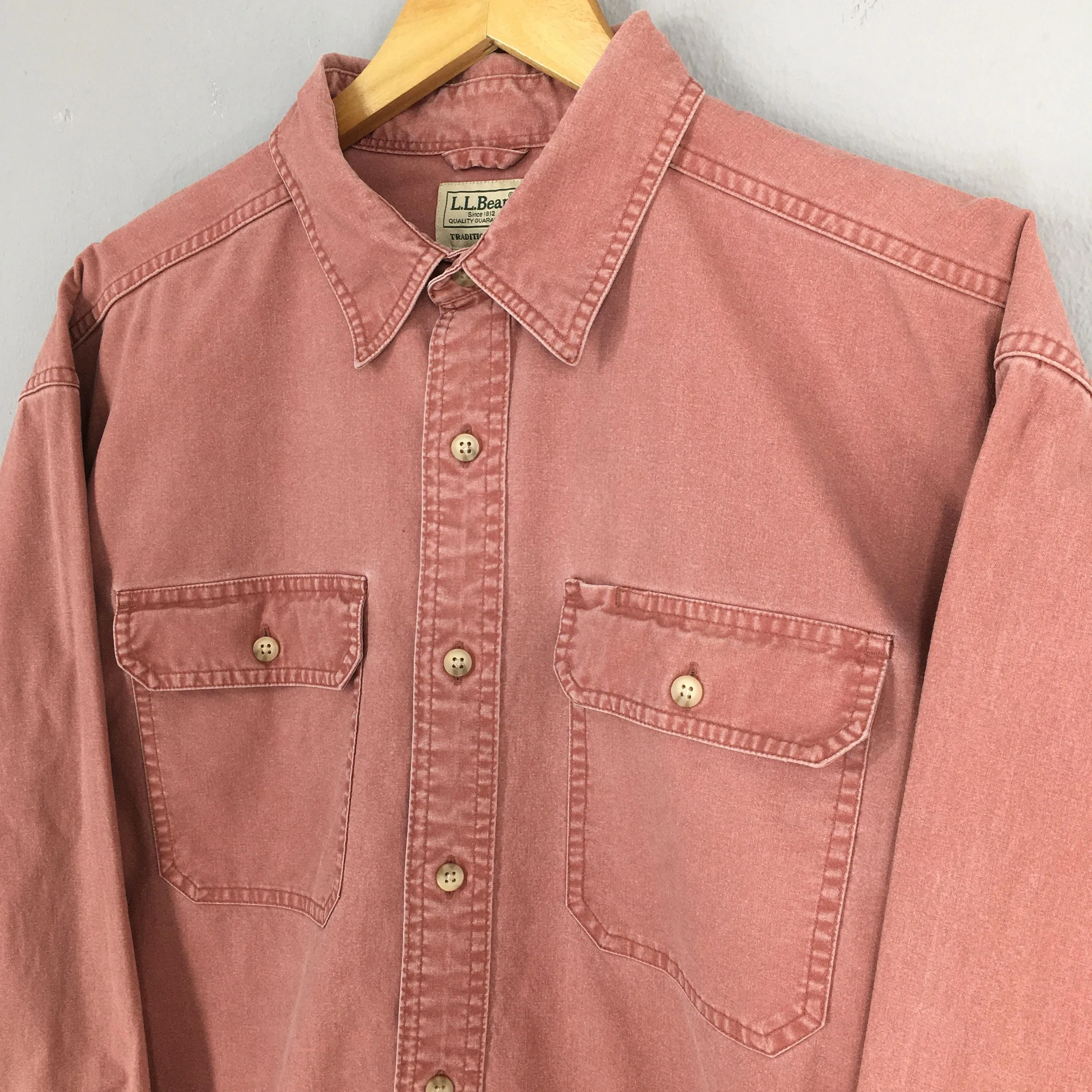 LL Bean Flannel Plain Work Shirt Large