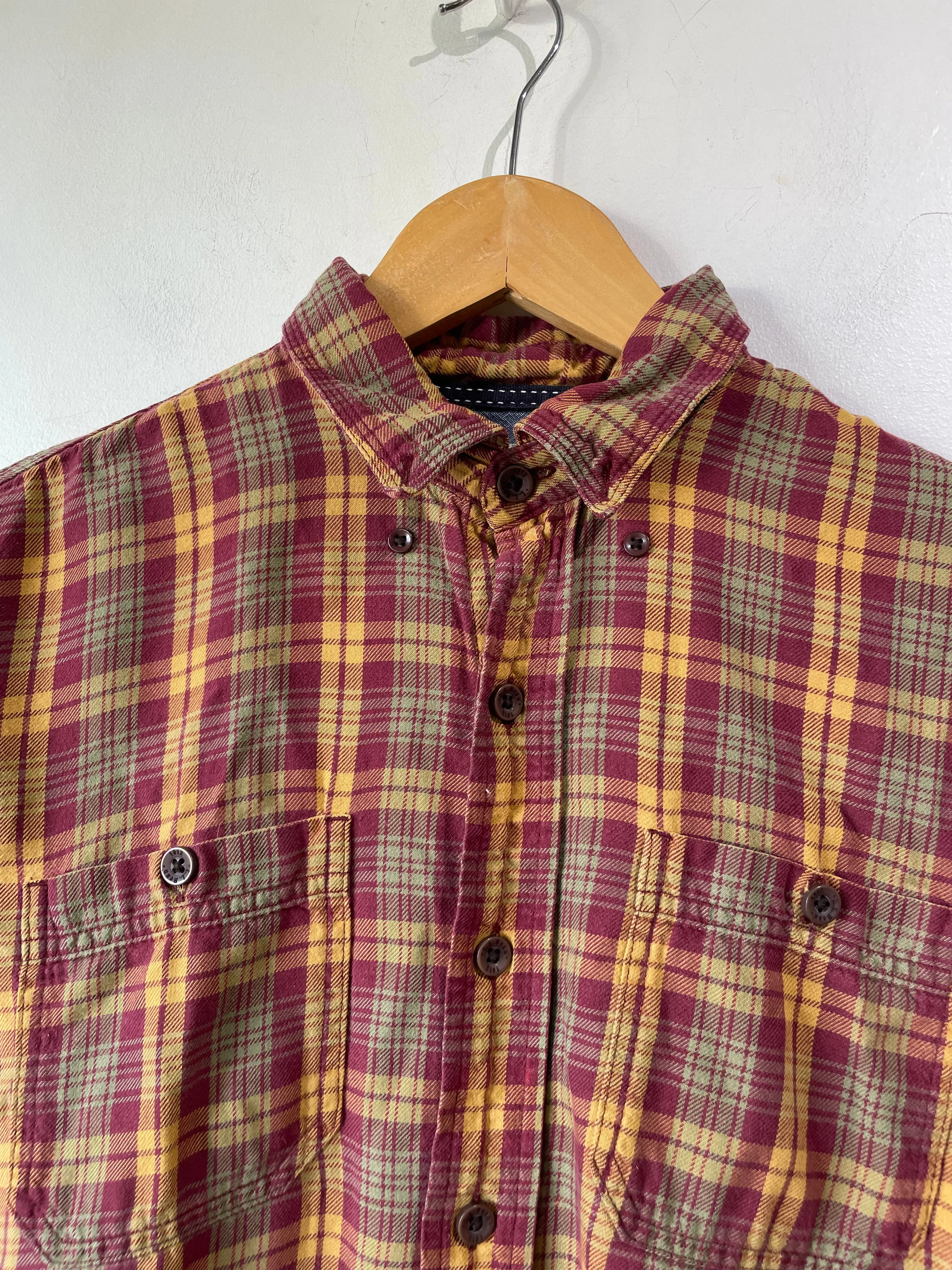 LL Bean Maroon & Yellow Plaid Flannel Shirt