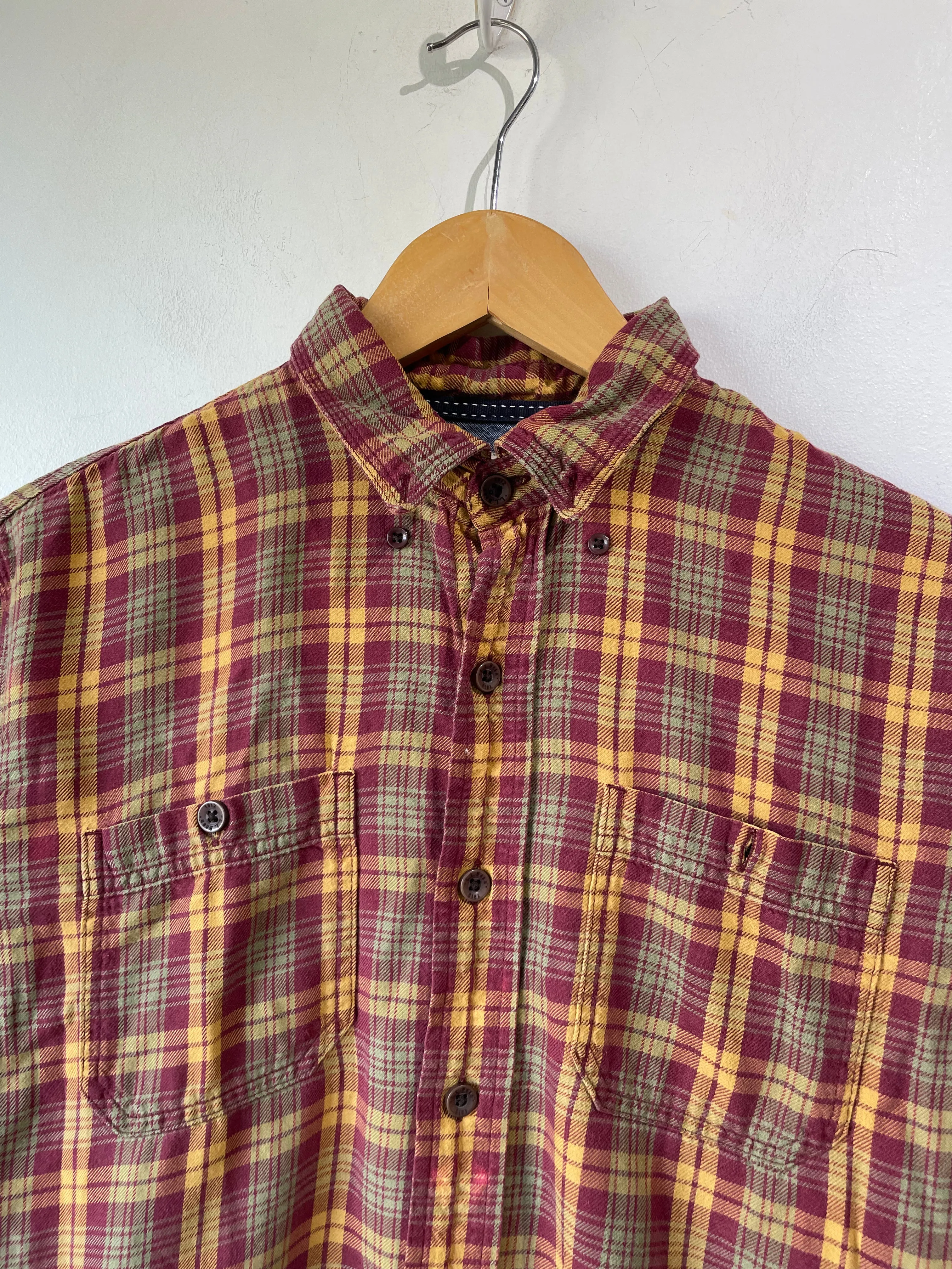 LL Bean Maroon & Yellow Plaid Flannel Shirt