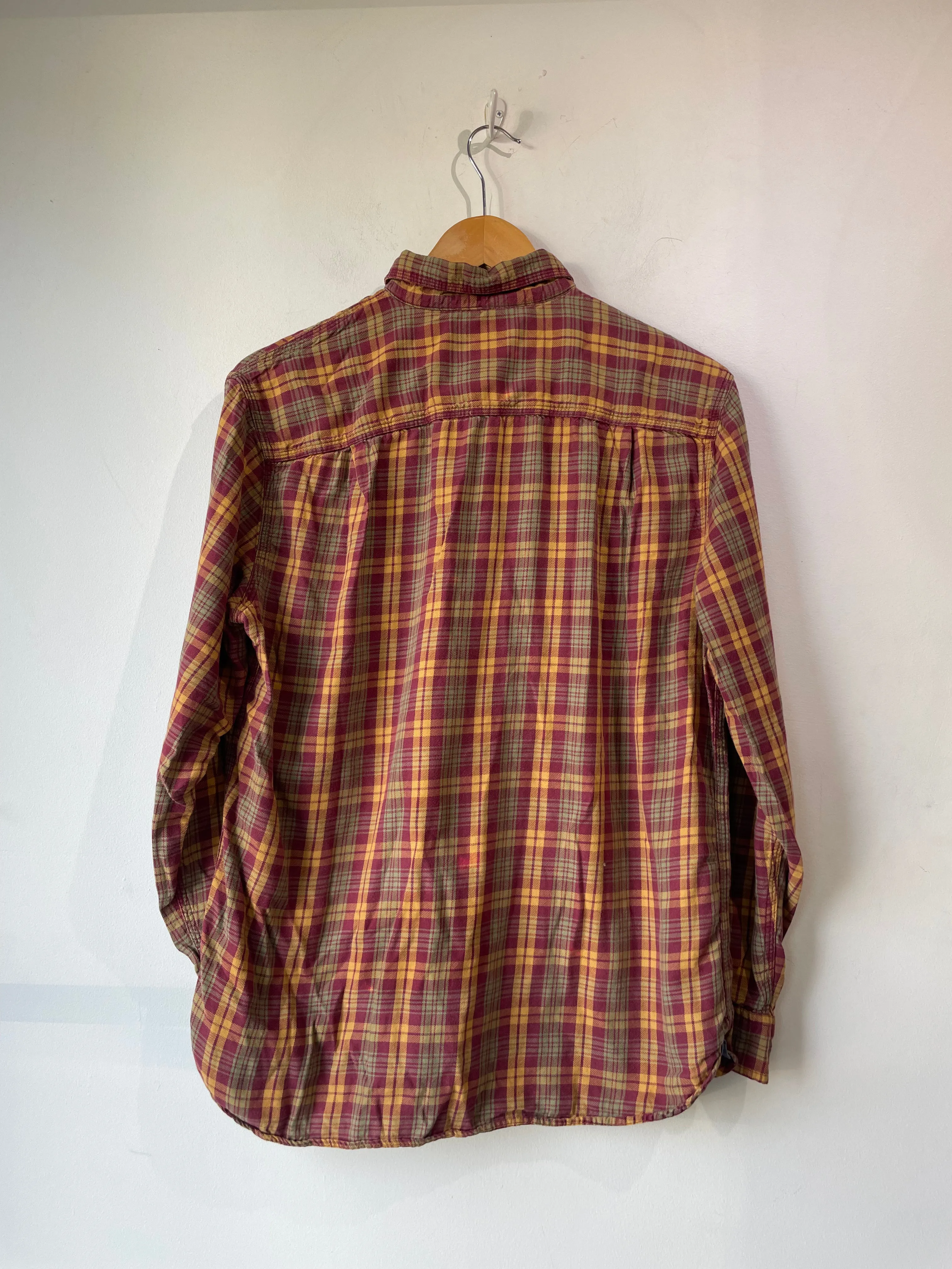 LL Bean Maroon & Yellow Plaid Flannel Shirt