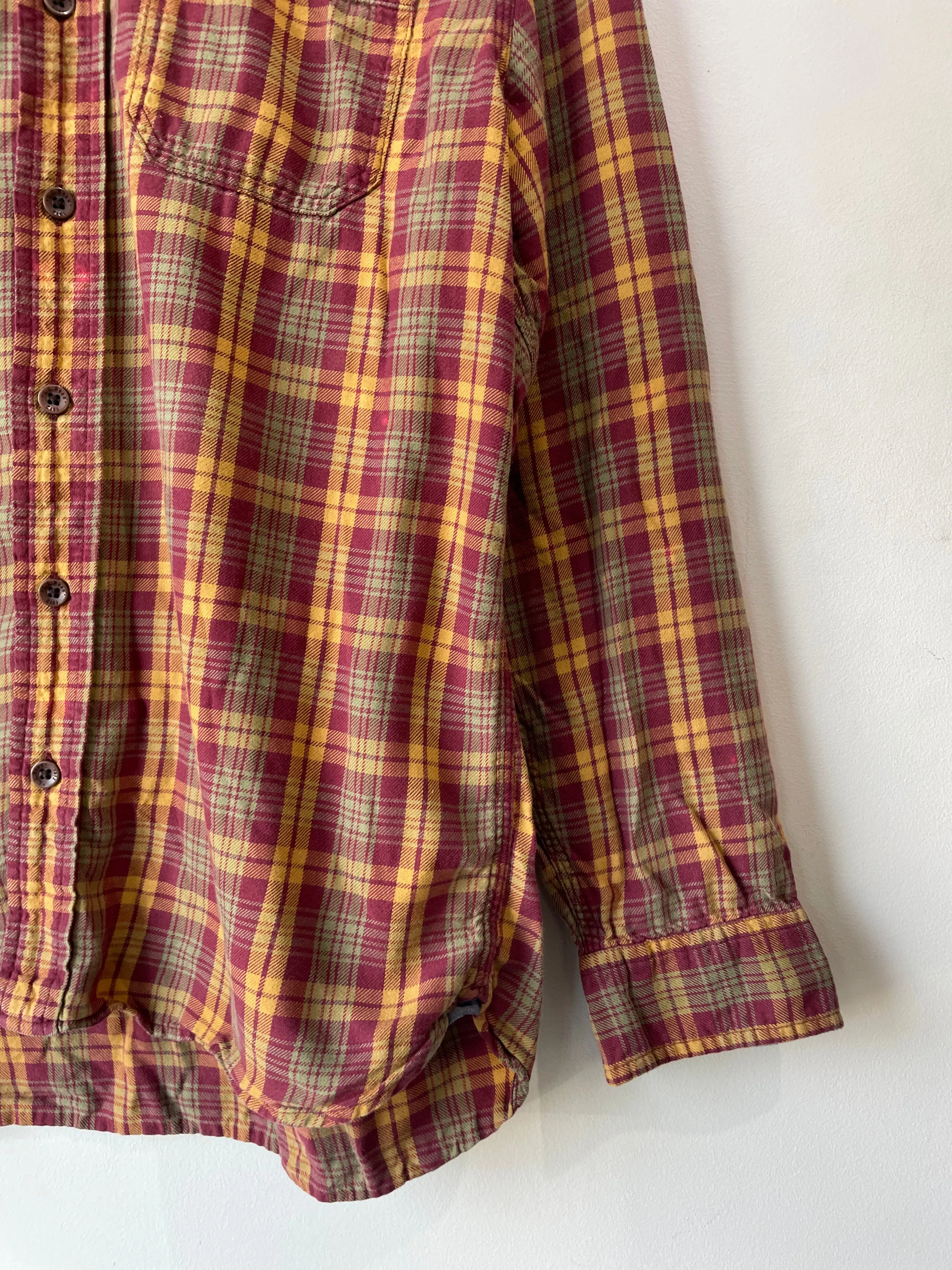 LL Bean Maroon & Yellow Plaid Flannel Shirt