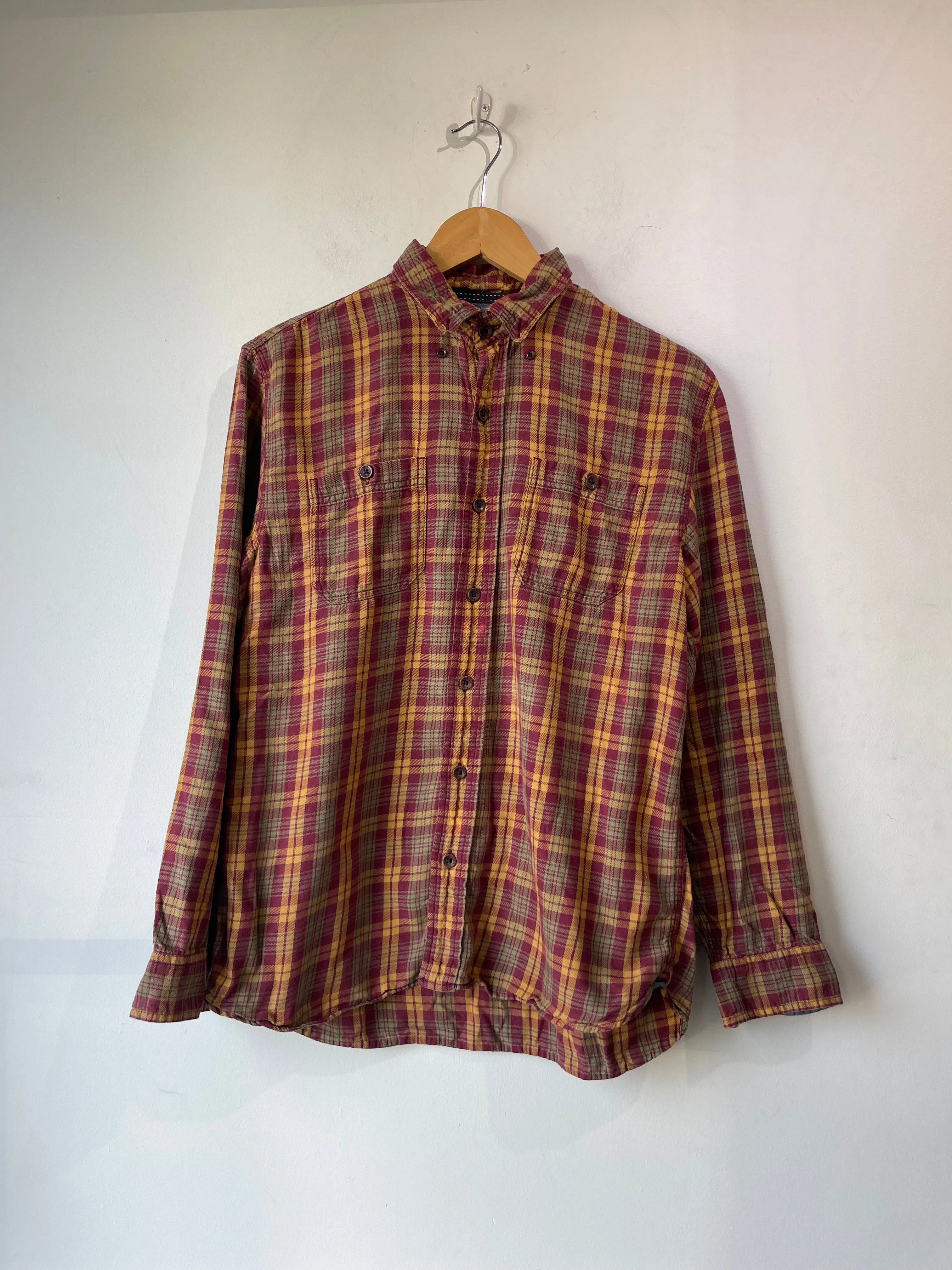 LL Bean Maroon & Yellow Plaid Flannel Shirt