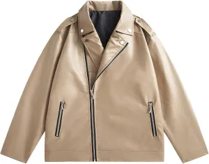 Lmdudan Men's Bomber Leather Jacket Mens Winter Motorcycle Jackets Casual Lapel Zipper Up Windbreaker Coat with Pockets 2024