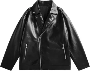 Lmdudan Men's Bomber Leather Jacket Mens Winter Motorcycle Jackets Casual Lapel Zipper Up Windbreaker Coat with Pockets 2024
