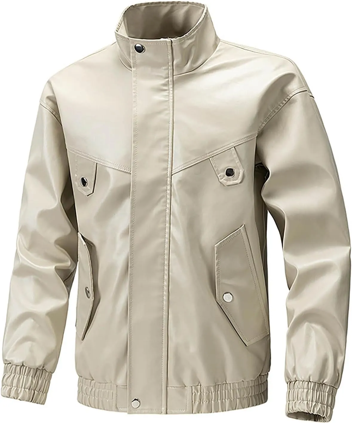 Lmdudan PU Leather Jackets for Men Long Sleeve Leather Jacket Full Zip Solid Outwear Plus Size Motorcycle Jackets with Pocket
