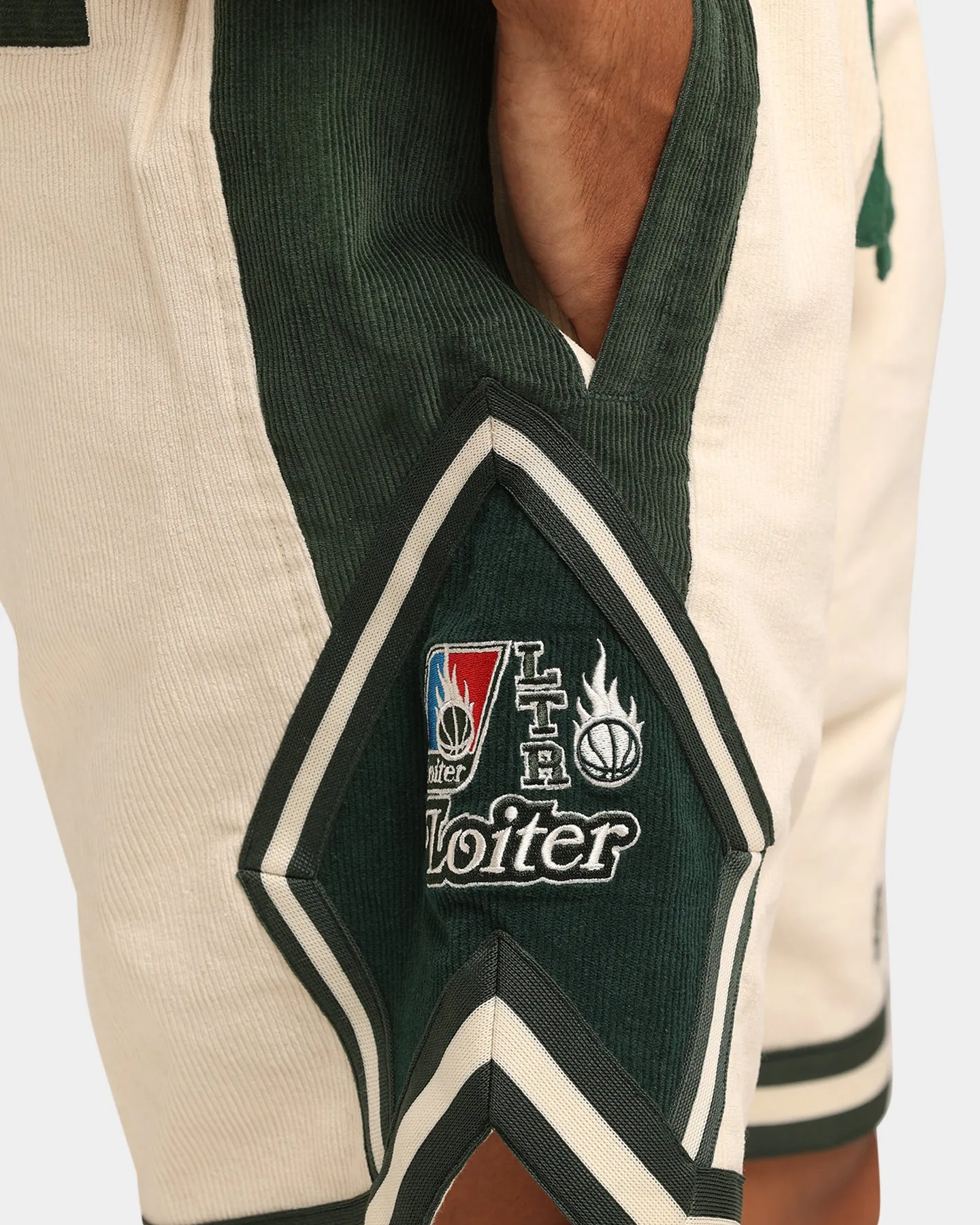 Loiter Carter Corduroy Basketball Shorts Off White/Green