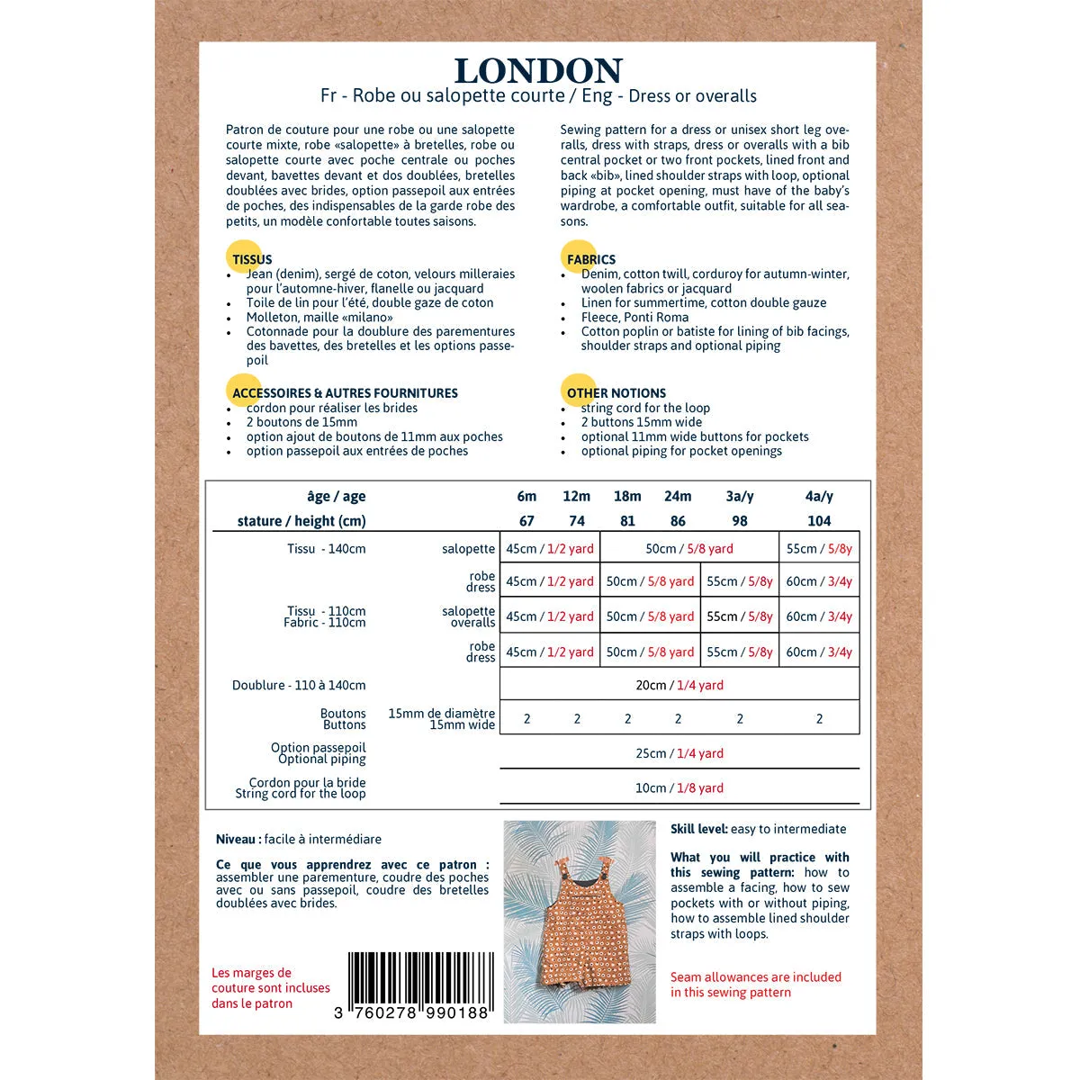 LONDON Dress & Short Overalls - Girl 6-4Y - PDF Sewing Pattern