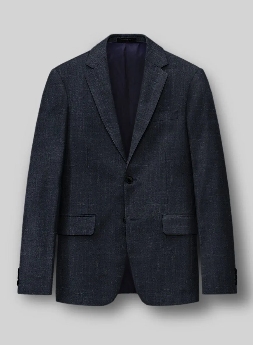 London Loom Dark Blue Twill Wool Silk Linen Jacket