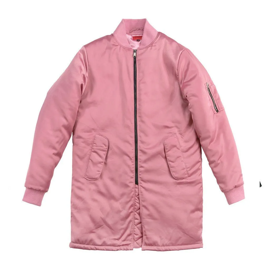 Long Satin MA-1 Bomber - Pink