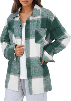 Long Sleeve Flannel Jacket for Women Flannel Shacket Jacket Casual Plaid Button Down Shirt Fall Clothes Outfits