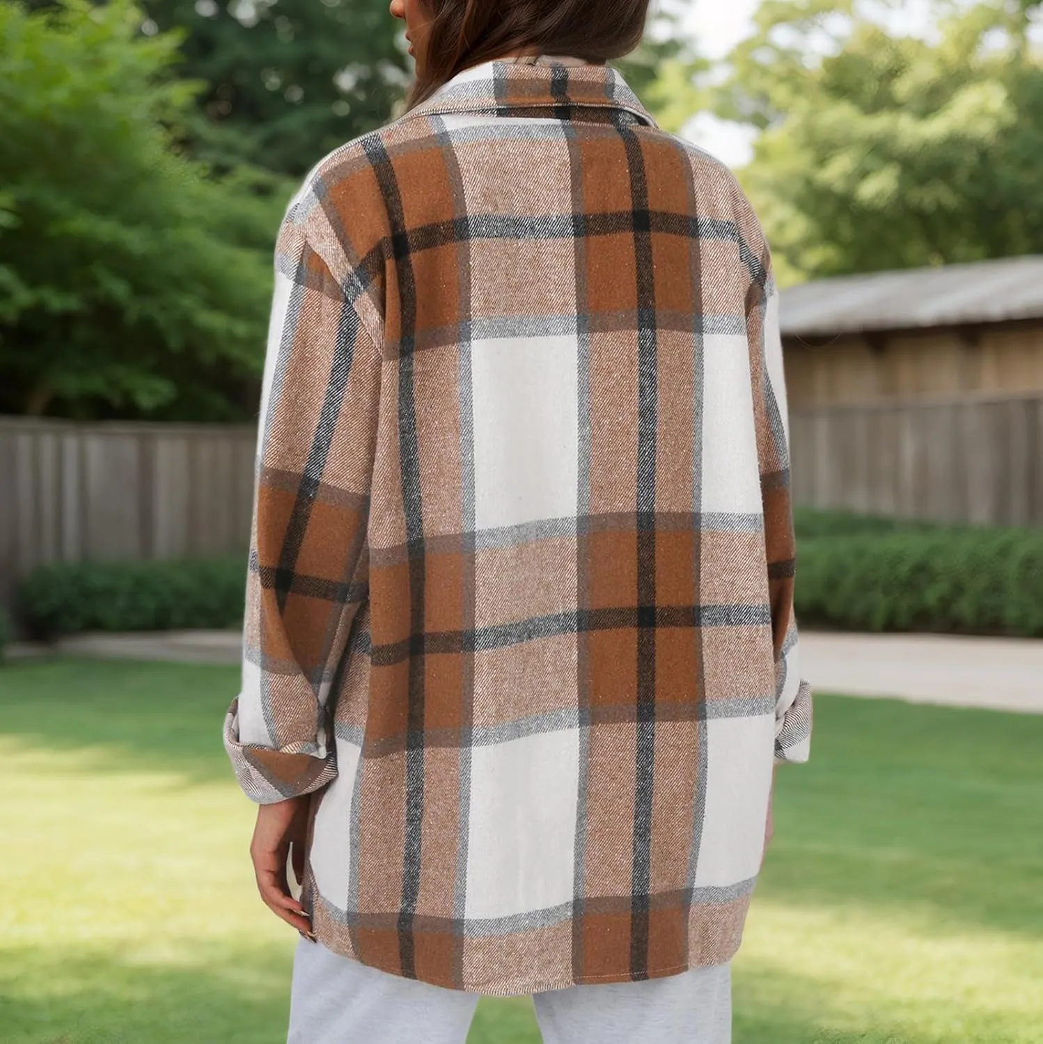 Long Sleeve Flannel Jacket for Women Flannel Shacket Jacket Casual Plaid Button Down Shirt Fall Clothes Outfits