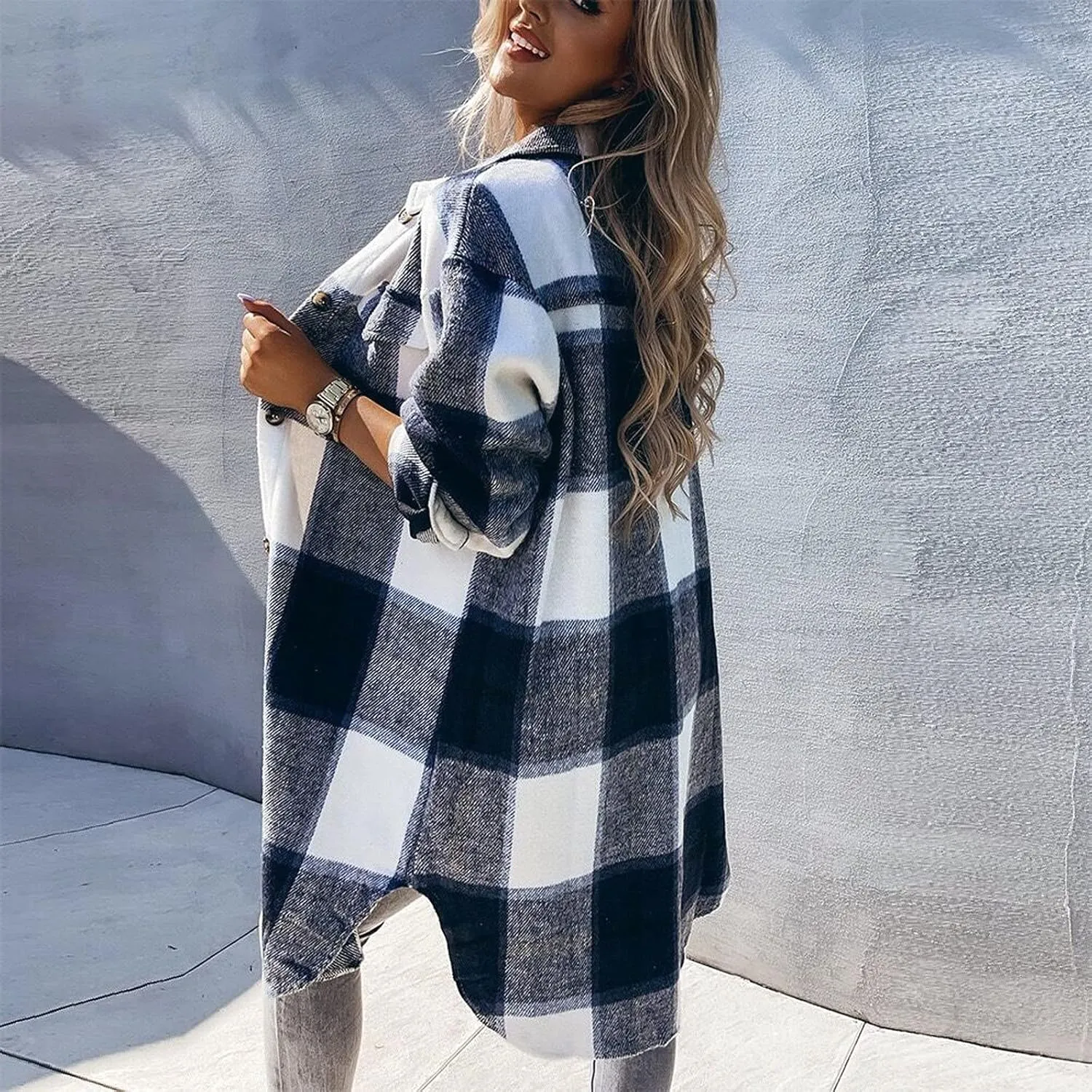 Long Sleeve Flannel Jacket for Women Flannel Shacket Jacket Casual Plaid Button Down Shirt Fall Clothes Outfits
