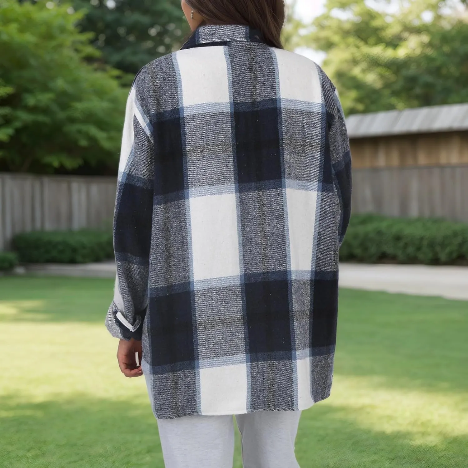 Long Sleeve Flannel Jacket for Women Flannel Shacket Jacket Casual Plaid Button Down Shirt Fall Clothes Outfits